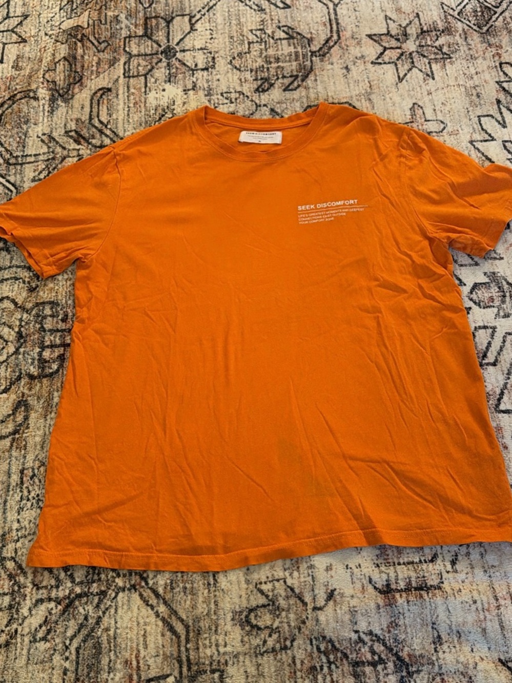 Seek Discomfort Orange Cotton T Shirt XL